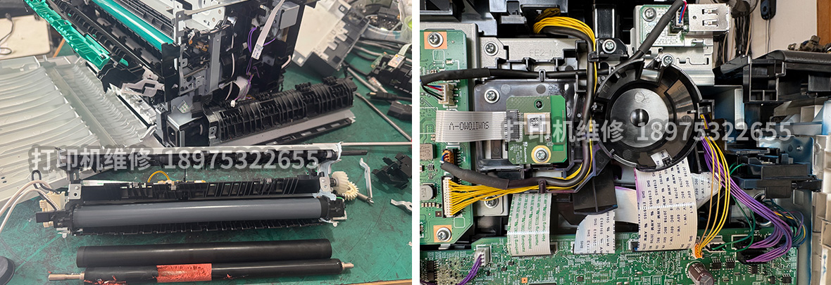 打印机定影膜胶辊更换与芯片级维修实拍